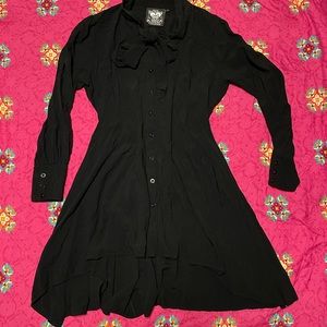 Killstar pussybow collar Hilo hem button down dress